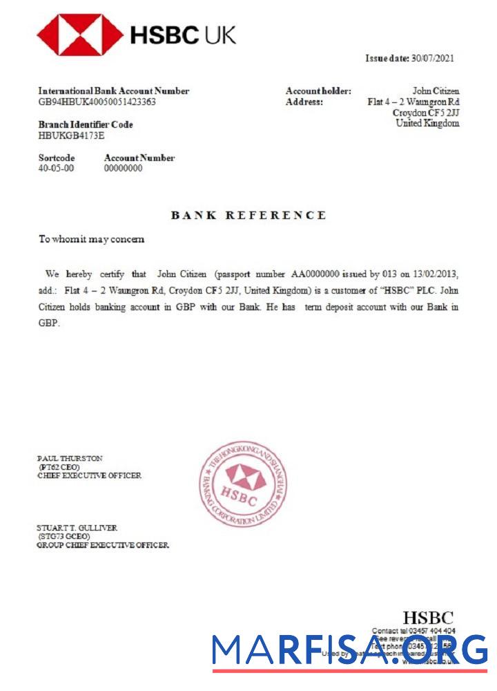 Downloadable United Kingdom HSBC reference 2 download for verification